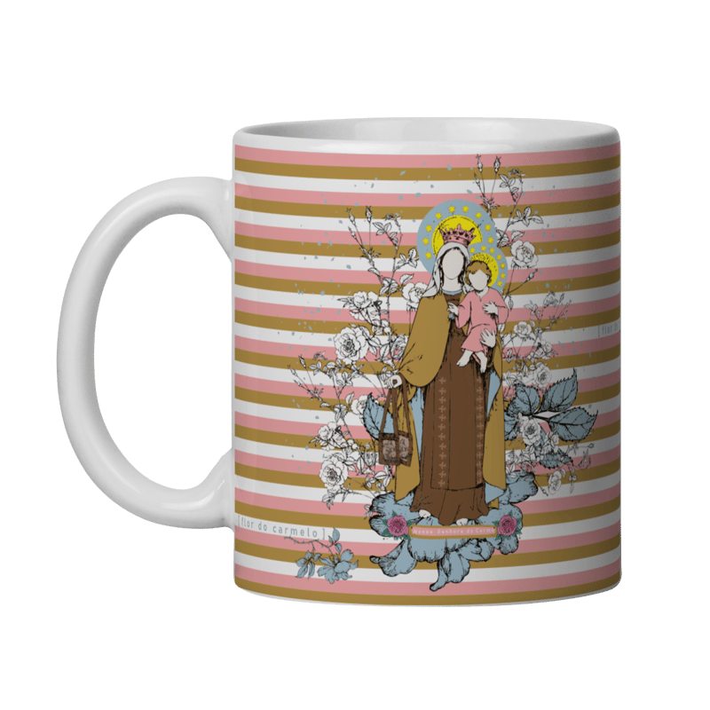 Caneca listrada com estampa de Nossa Senhora do Carmo
