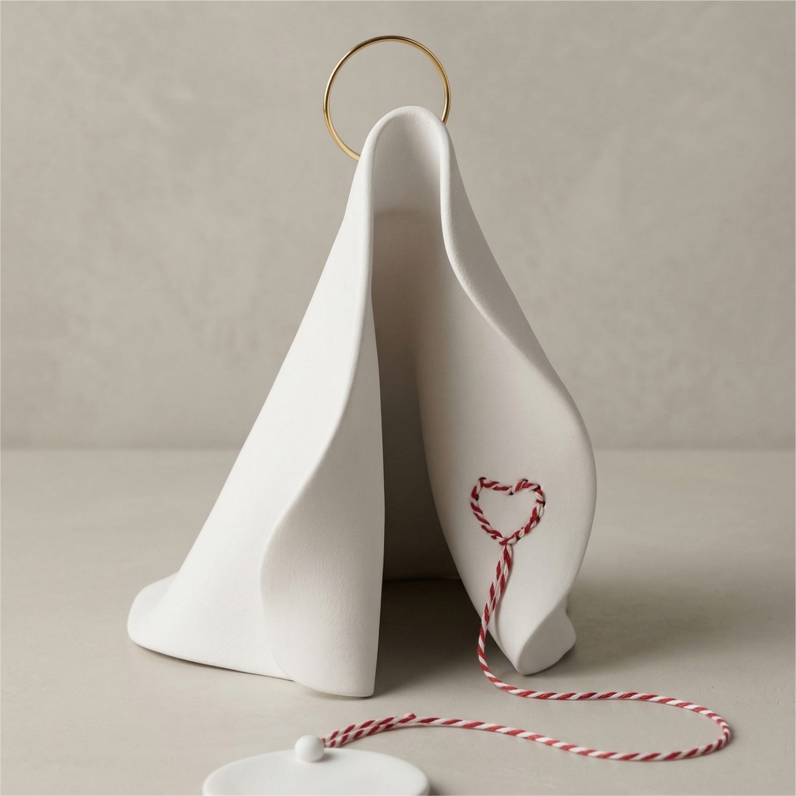 Manto de Maria branco com auréola dourada e cordão vermelho